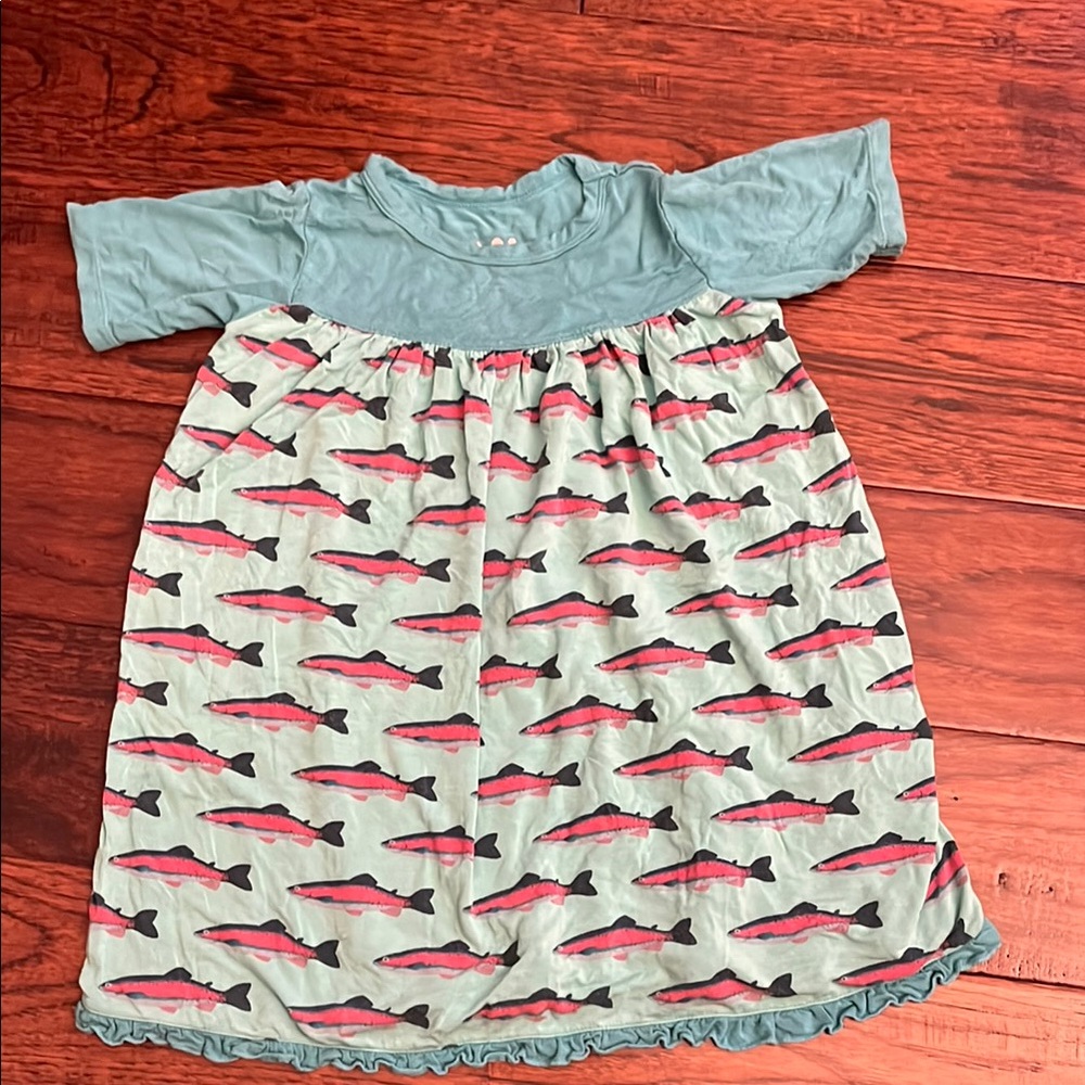 Kids Fish Print Dress - Green